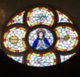 Stained glass window in Feohanagh church