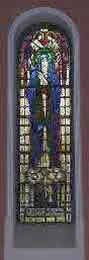 Stained glass windows behind altar in St Munchin's church